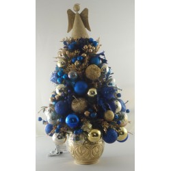 Tabletop Royal Blue and Gold Lighted Decorated Mini Christmas Tree 18 inch