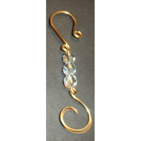 AB Glass Bead Brass Wire Ornament Hooks 2 inches - Set of 12