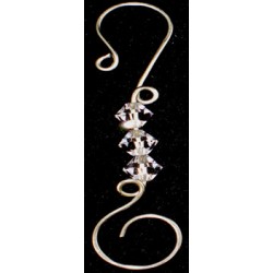 AB Glass Bead Nickel Silver Wire Ornament Hooks 3 inches - Set of 12