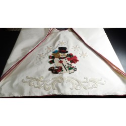 Christmas Tree Skirt Cream Silk with Snowman and Snowflakes-48 inches