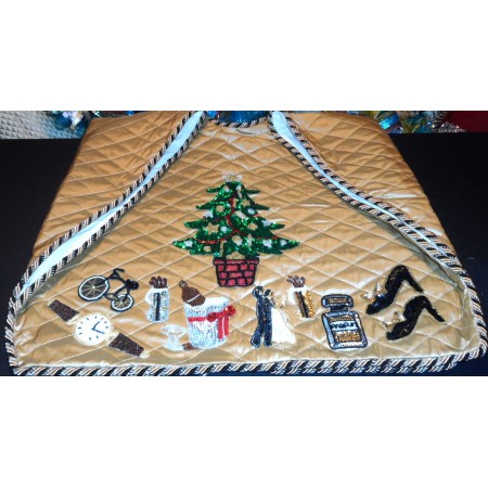 Christmas Tree Skirt Gold Silk with Luxury Christmas Gifts - 48 inches