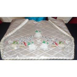 Christmas Tree Skirt-Silver Silk  with Bells and Peace Doves-48 inches