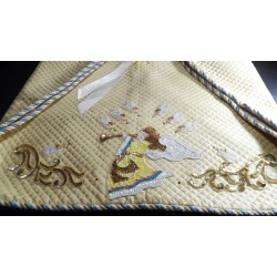 Christmas Tree Skirt Yellow Silk Decorated with Angels - 48 inches